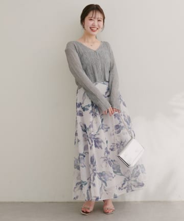 natural couture(ナチュラルクチュール) 大花プリントメッシュスカート
