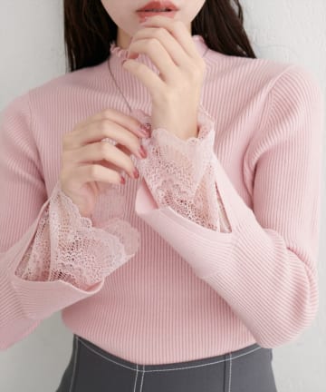 natural couture(ナチュラルクチュール) 【大好評リバイバル】袖口レースもちもちリブタートル