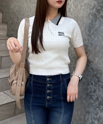 NICE CLAUP / OLIVE des OLIVE OUTLET(ナイスクラップ  / オリーブ デ オリーブ アウトレット) 2枚衿ケーブルニットPO
