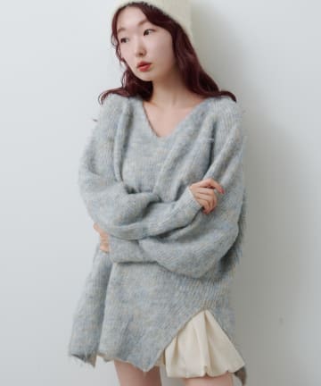 Kastane(カスタネ) 【前後2WAY】メランジVあきニットプルオーバー