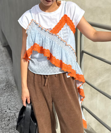 【HELLO.SANFRANCISCO/ハローサンフランシスコ】アシメフリルドットレースキャミ