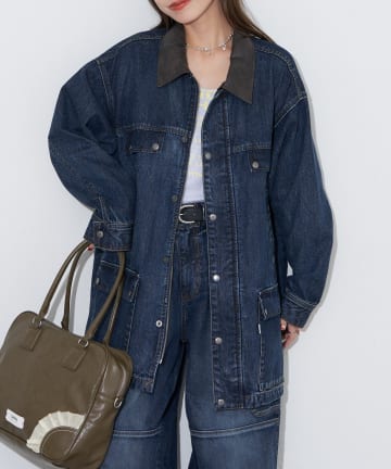 CIAOPANIC(チャオパニック) 【ANTI WARP /アンチワープ】襟レザーデニムハンティングジャケット