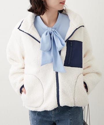 Remind me and forever(リマインドミーアンドフォーエバー) ボア配色スタンドオーバーブルゾン