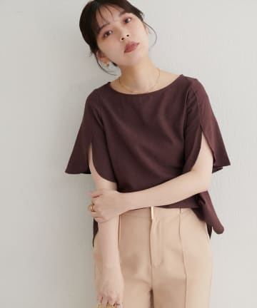 natural couture(ナチュラルクチュール) 【WEB限定】ハチワレスリーブ麻調ブラウス