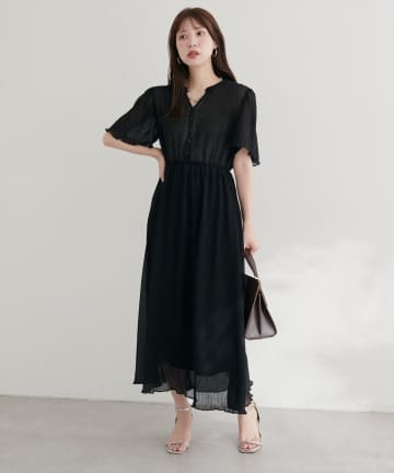 natural couture(ナチュラルクチュール) 総プリーツフレア袖ワンピース