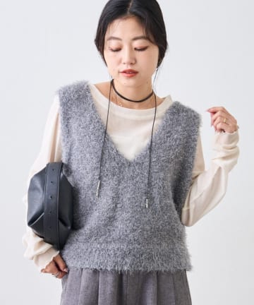 CIAOPANIC TYPY(チャオパニックティピー) 【シーズンレスで活躍◎】ミックスフェザーヤーンクロップド丈ベスト（WEB限定）