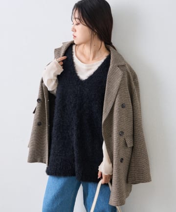 CIAOPANIC TYPY(チャオパニックティピー) 【体型カバーと抜け感◎】ミックスフェザーヤーンオーバーニットベスト(WEB限定)