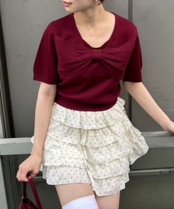 NICE CLAUP / OLIVE des OLIVE OUTLET(ナイスクラップ  / オリーブ デ オリーブ アウトレット) 女子力UP【RMAF】リボンモチーフハーフスリーブニット