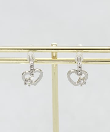 3COINS(スリーコインズ) メタルハートキラキラ樹脂イヤリング