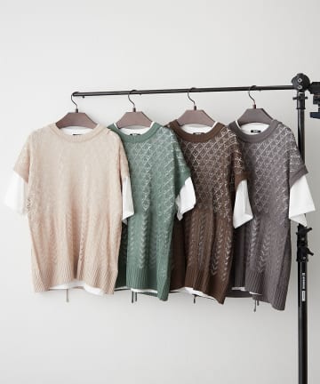 NICE CLAUP / OLIVE des OLIVE OUTLET(ナイスクラップ  / オリーブ デ オリーブ アウトレット) 2セット【RMAF】透かし編ベスト＋Ｔシャツ