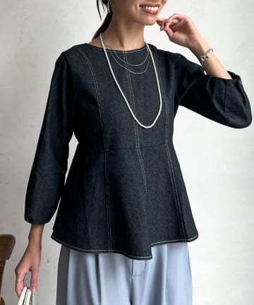 Chez toi(シェトワ) デニムペプラムブラウス