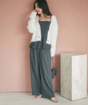La boutique BonBon(ラブティックボンボン) 【セットアップ可・すっきり美脚】ストライプワイドパンツ
