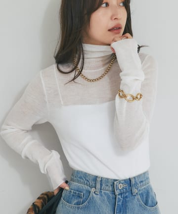 La boutique BonBon(ラブティックボンボン) 【名品・ロングシーズン着用】シアーウールブレンドリブタートルニット