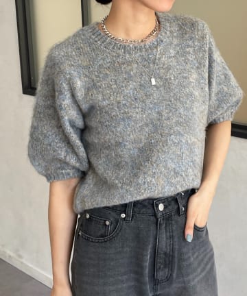 Thevon.(ゼヴォン) モヘアタッチMIXハーフスリーブニット