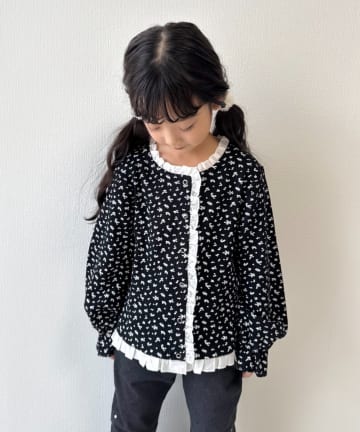 CIAOPANIC TYPY(チャオパニックティピー) 【WEB限定】【KIDS】フラワープリントフリルワッフルスナップカーデ