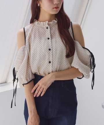 one after another NICE CLAUP(ワンアフターアナザー ナイスクラップ) 【WEB限定/リバイバル】肩リボン2way楊柳ブラウス