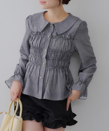 NICE CLAUP / OLIVE des OLIVE OUTLET(ナイスクラップ  / オリーブ デ オリーブ アウトレット) 【人気につき秋冬バージョンもつくりました】【韓国コーデ叶う!】【RMAF】シャーリング襟付きブラウス