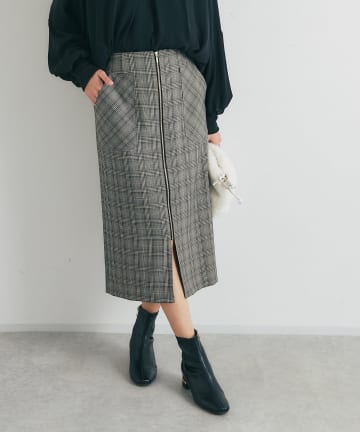 un dix cors(アンディコール) 《トレンドライクに◎》フロントジップチェックナロースカート
