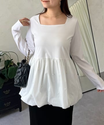 prose verse(プロズヴェール) スクエアネックパールペプラムレイヤードロンT