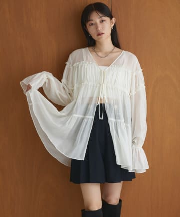 natural couture(ナチュラルクチュール) 【WEB限定】ギャザーティアードロングブラウス