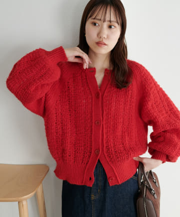 DISCOAT(ディスコート) モヘアタッチスカシカーディガン