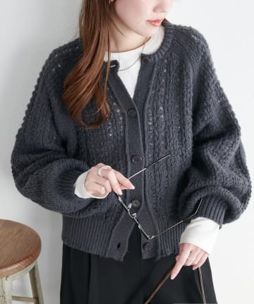 DISCOAT(ディスコート) モヘアタッチスカシカーディガン