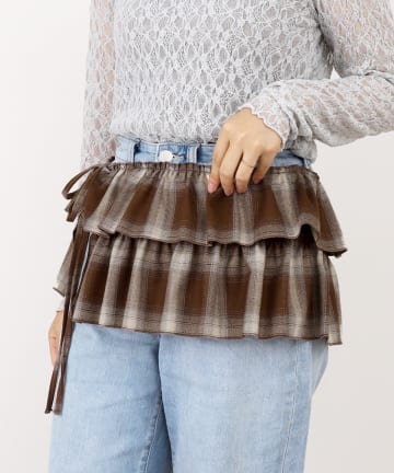 3COINS(スリーコインズ) チェック柄フリルラップミニスカート