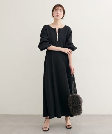 natural couture(ナチュラルクチュール) 【WEB限定】フロントZIPダンボールワンピース