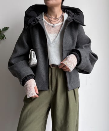 DOUDOU(ドゥドゥ) 【WEB限定】フラノ×タフタブルゾン