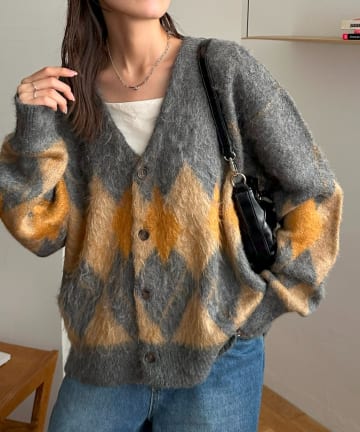 DISCOAT(ディスコート) 【ユニセックス】アーガイル柄ニットカーディガン