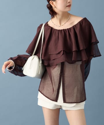 mystic(ミスティック) シアーフリル長袖ブラウス