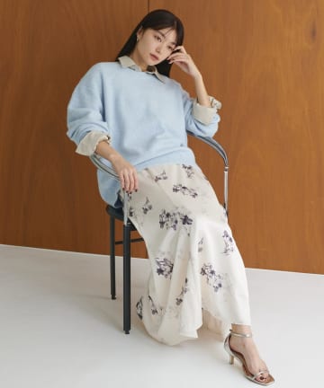 natural couture(ナチュラルクチュール) 長さ変えれる花柄サテンスカート