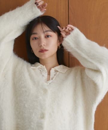 natural couture(ナチュラルクチュール) シャギー起毛Vネックニットカーディガン