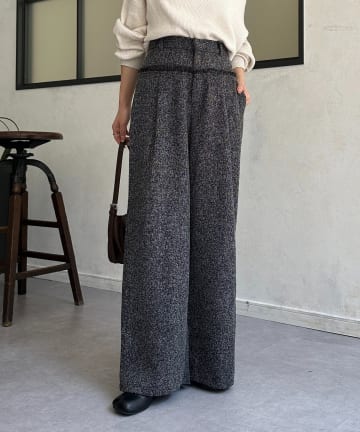 Thevon.(ゼヴォン) ツイード切替フリンジタックパンツ