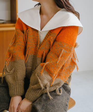 OUTLET(アウトレット) 【Kastane】フリンジハンドニットカーディガン