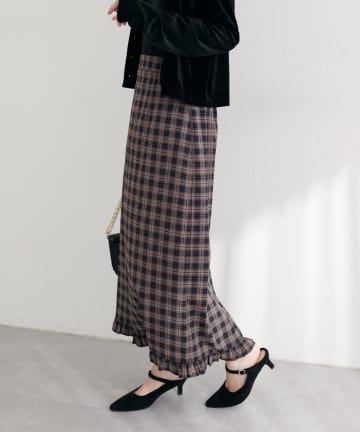 natural couture(ナチュラルクチュール) 【WEB限定】裾フリルチェック柄スカート