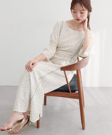 natural couture(ナチュラルクチュール) 【WEB限定】キャンディースリーブパイピングワンピース