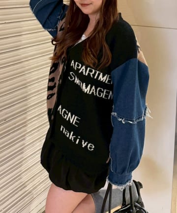 NICE CLAUP / OLIVE des OLIVE OUTLET(ナイスクラップ  / オリーブ デ オリーブ アウトレット) 【RMAF】デニム切替ヒョウ柄カーディガン