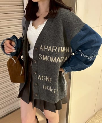 NICE CLAUP / OLIVE des OLIVE OUTLET(ナイスクラップ  / オリーブ デ オリーブ アウトレット) 【RMAF】デニム切替ヒョウ柄カーディガン