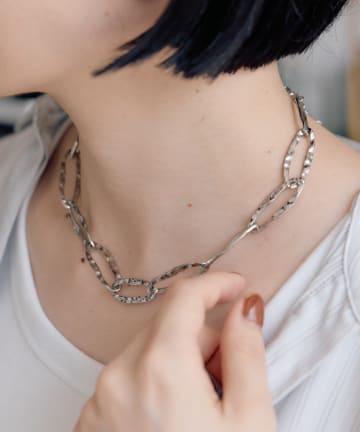 《金属アレルギー対応/ステンレス》テクスチャーBIGチェーンネックレス