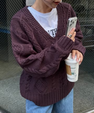 CIAOPANIC TYPY(チャオパニックティピー) 【willow】Ｖネックケーブルニット