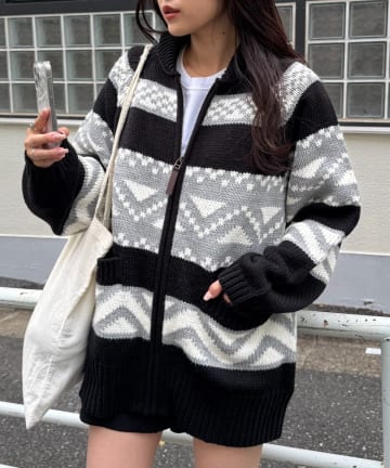 CIAOPANIC TYPY(チャオパニックティピー) 【willow】カウチンオーバーニットZIPカーデ