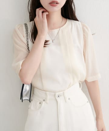 natural couture(ナチュラルクチュール) 【WEB限定】ほんのりラメシアータックプリーツブラウス