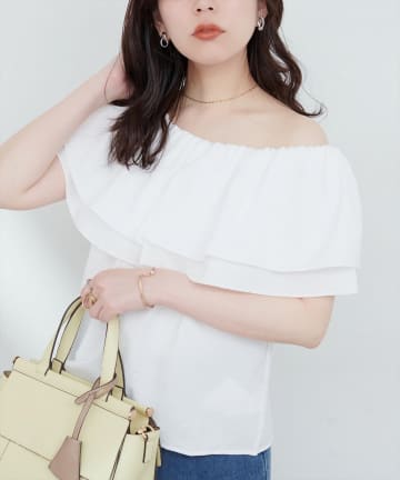 NICE CLAUP / OLIVE des OLIVE OUTLET(ナイスクラップ  / オリーブ デ オリーブ アウトレット) 【natural couture】サッカーチェックオフショルブラウス