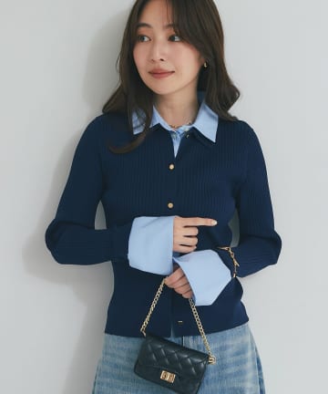 La boutique BonBon(ラブティックボンボン) 【取り入れやすいトレンドアイテム】布帛コンビリブニットカーディガン