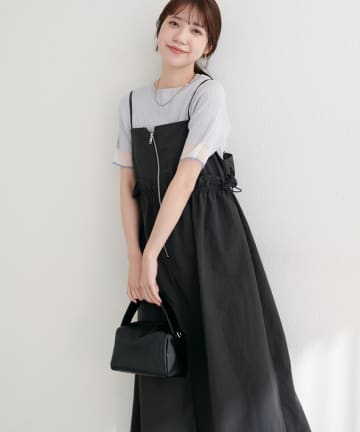 natural couture(ナチュラルクチュール) 【WEB限定】〈mamamo〉ウエストフリル付きZIPキャミワンピース