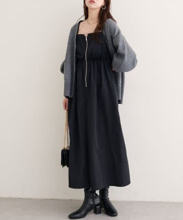 natural couture(ナチュラルクチュール) 【WEB限定】〈mamamo〉ウエストフリル付きZIPキャミワンピース