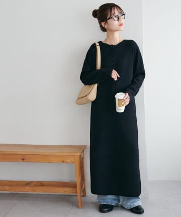 DISCOAT(ディスコート) 【楽ちん&暖かい】モチモチリブヘンリーワンピース《WEB限定カラーあり》