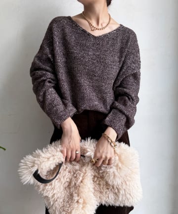 DOUDOU(ドゥドゥ) ウールメランジ鹿の子プルオーバー