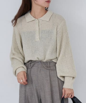 Kastane(カスタネ) B スパンコールニットポロ